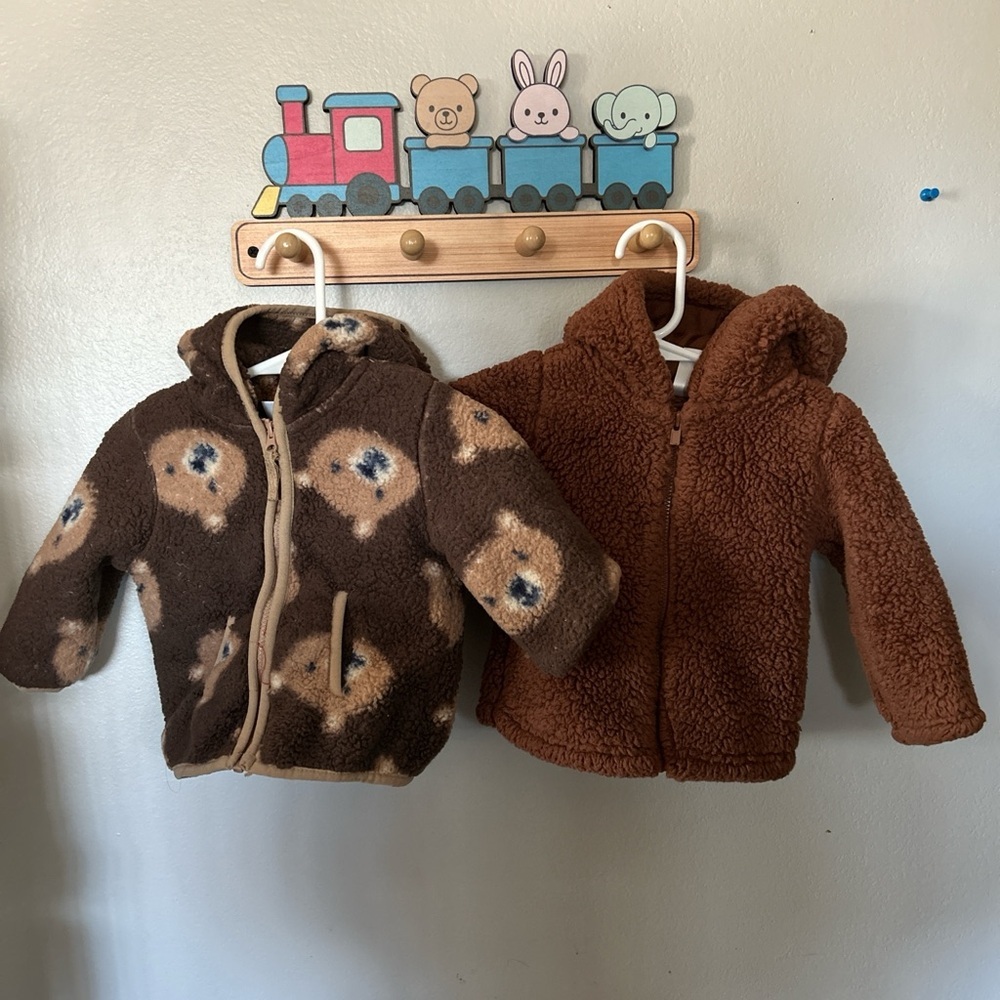 Baby boys 3-6 months carters and Little Me Brown Teddy Bear puffy Jackets - Picture 1 of 2